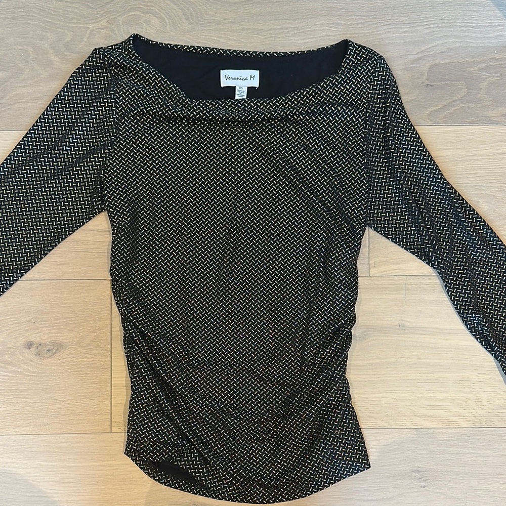 Veronica M Black and White Ruched Blouse
